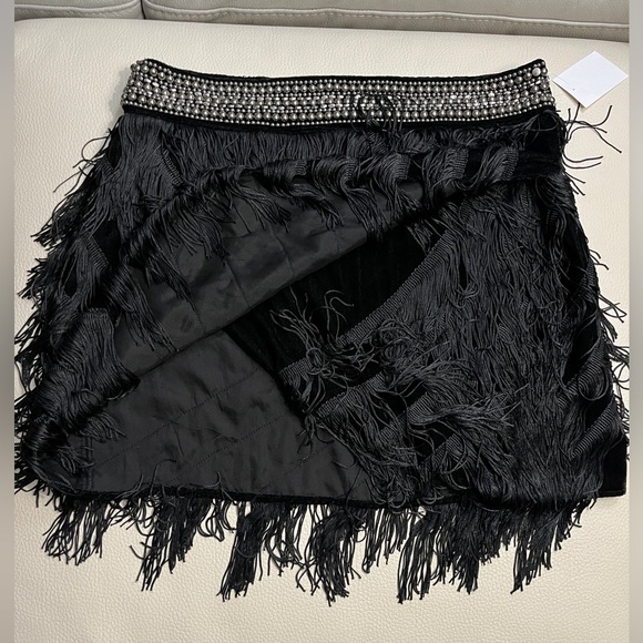 Zara Women’s Velvet Wrap Mini Skirt with Rhinestones & Fringing - Size L - Picture 8 of 12